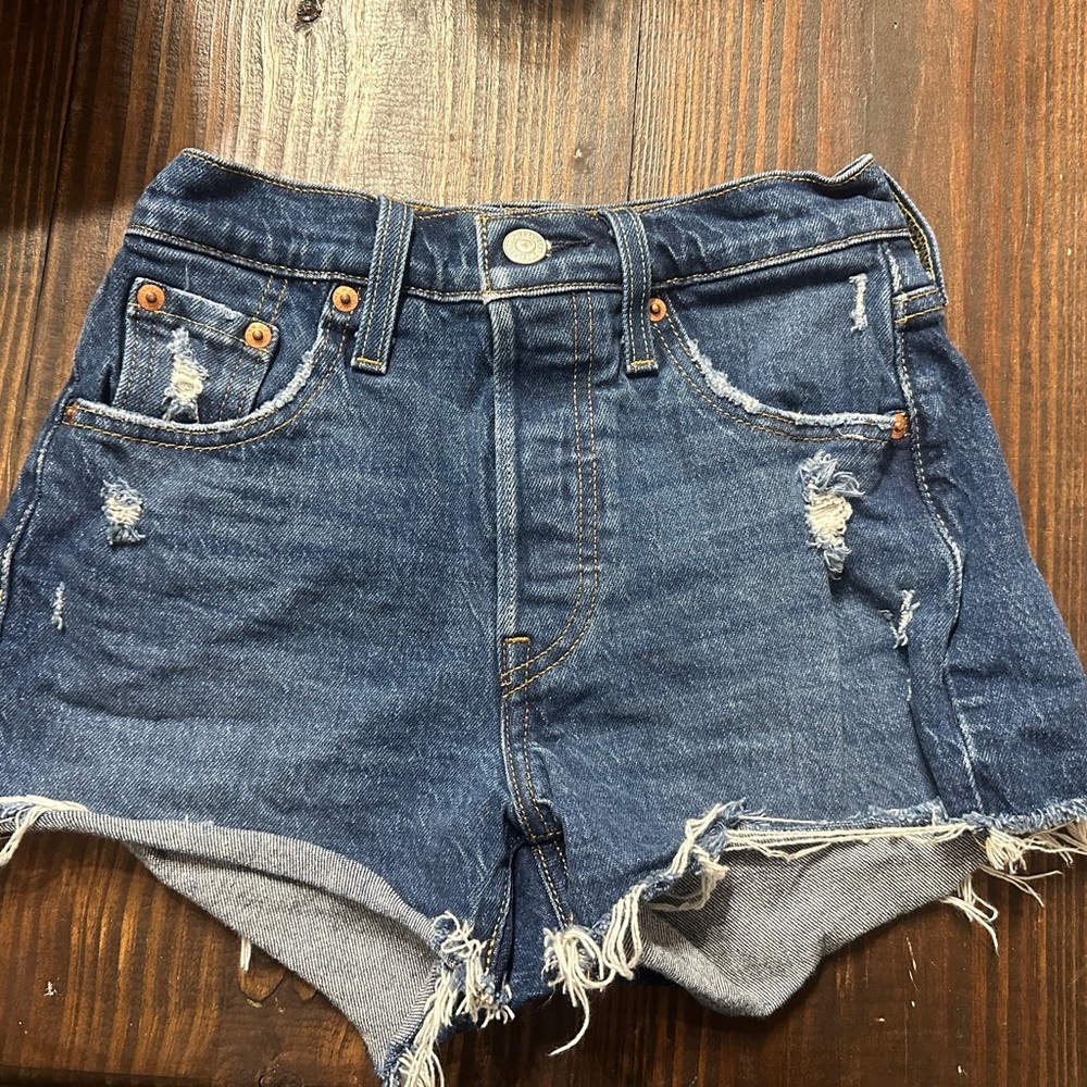 Levi's Dark Blue Distressed Jean Shorts